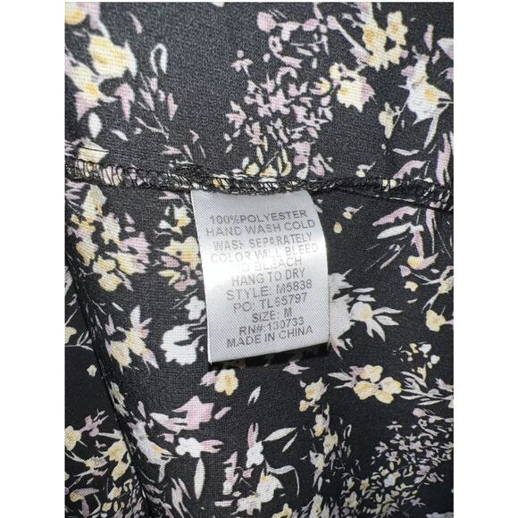 Umgee Womens M Black Floral Hi Low Tunic Top Boho Balloon Sleeve Velvet Trim - Picture 5 of 5